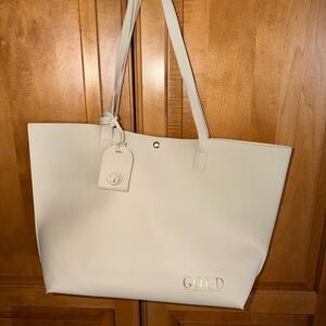 Gold Haircare Tote Bag. Cream Double Handle Tote Bag. Approx 17" W.